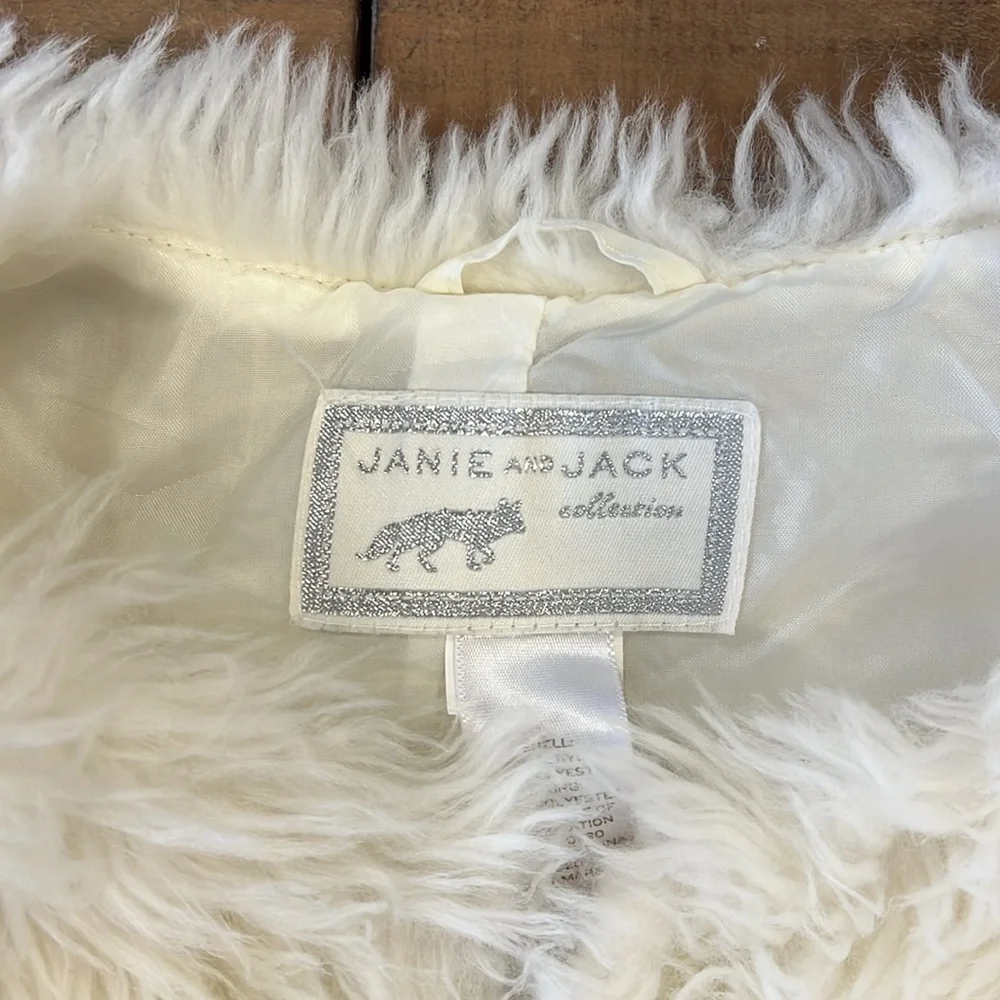 Janie and jack cream faux fur silver bow vest